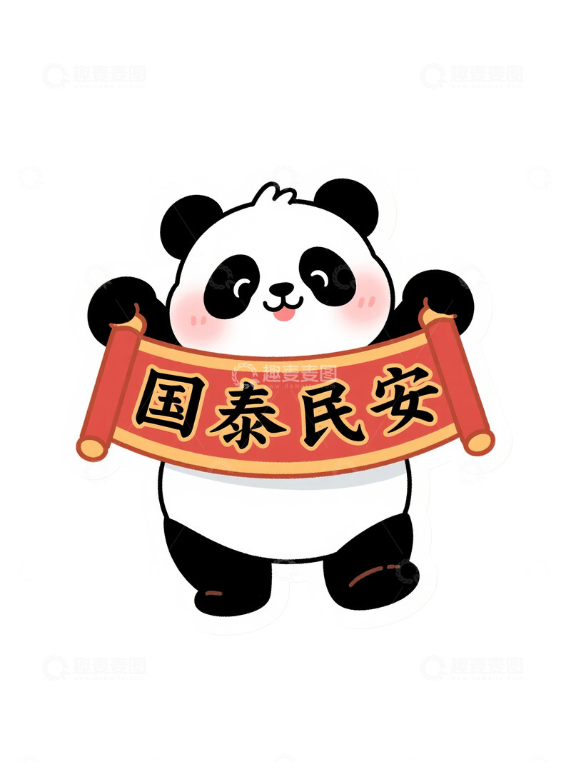 高清大图下载【趣麦麦图】国庆熊猫贴纸插画2