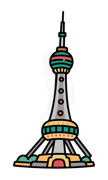 广播电视塔卡通风格