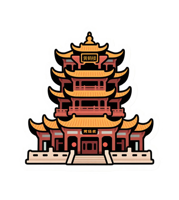 武汉黄鹤楼卡通风格矢量
