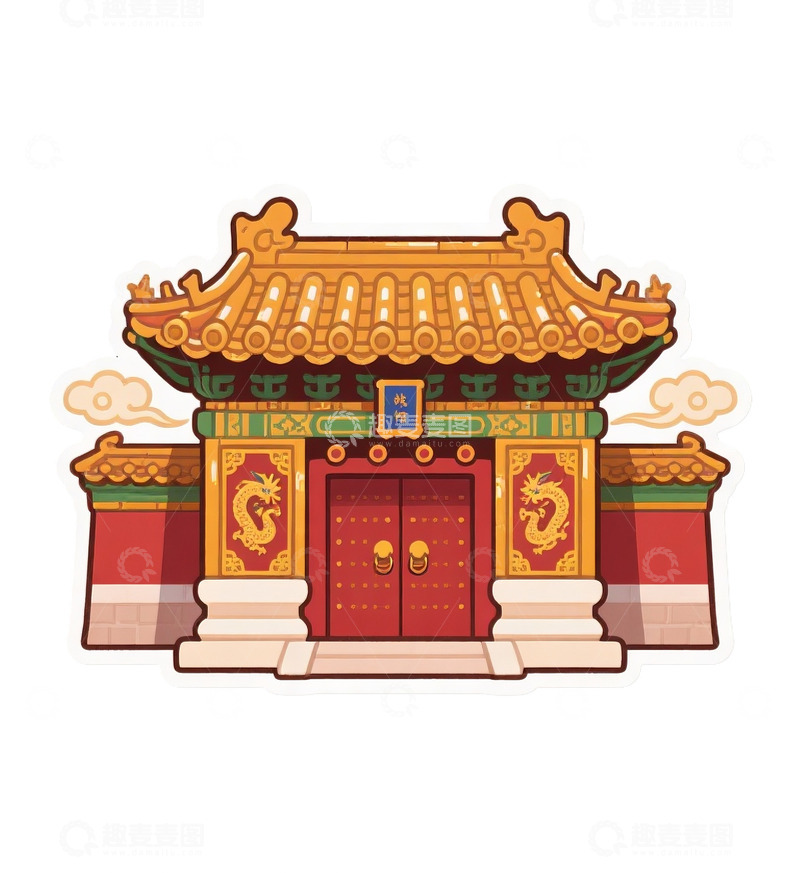 高清大图下载【趣麦麦图】北京故宫博物馆卡通风格矢量