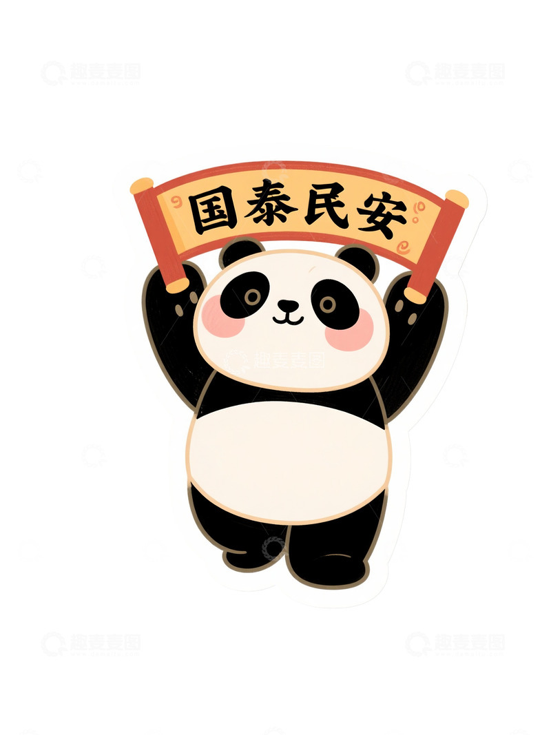 高清大图下载【趣麦麦图】国庆熊猫贴纸插画8