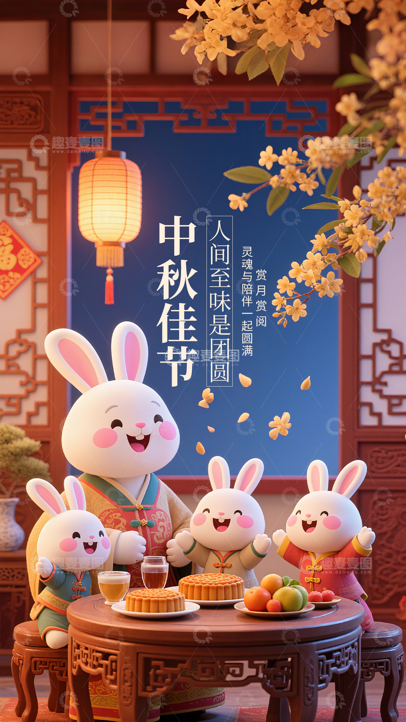 源文件下载【趣麦麦图】-中秋佳节团圆兔子海报