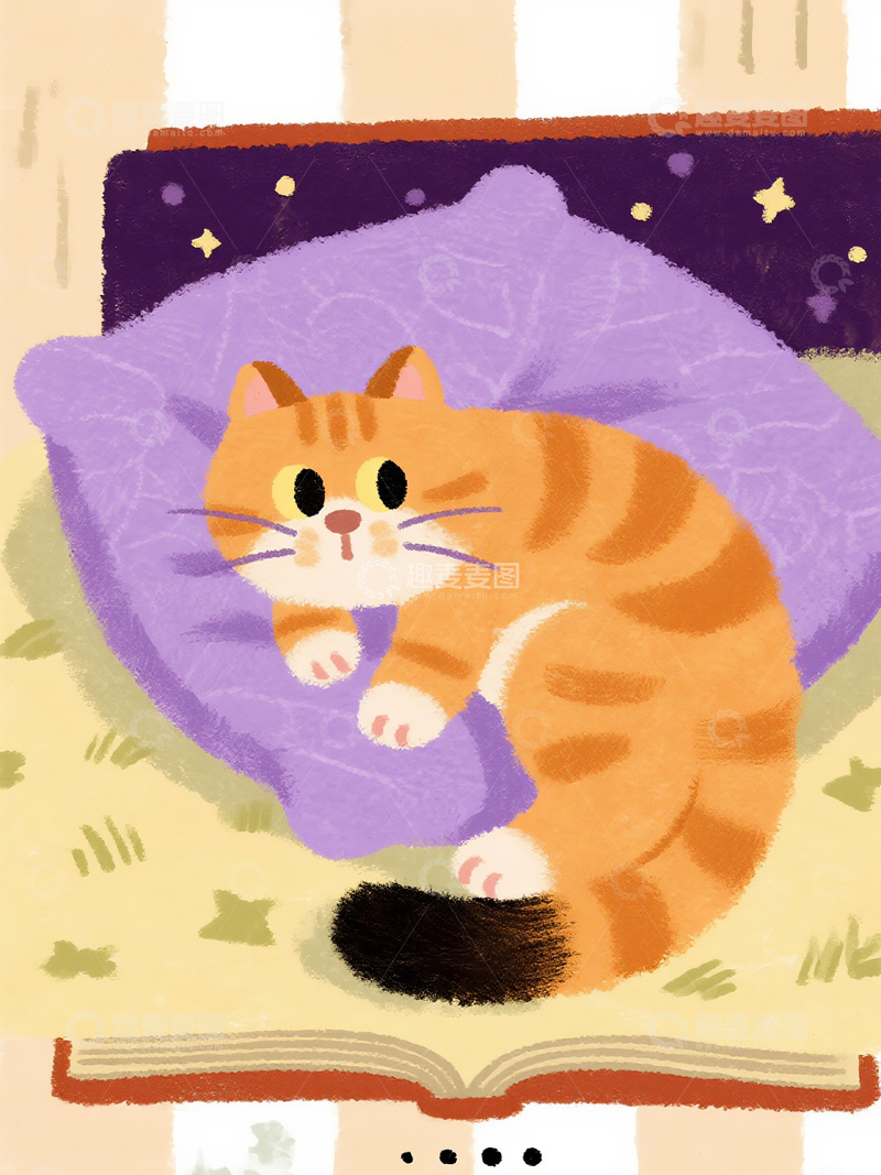 高清大图下载【趣麦麦图】书本上的橘猫休憩时光