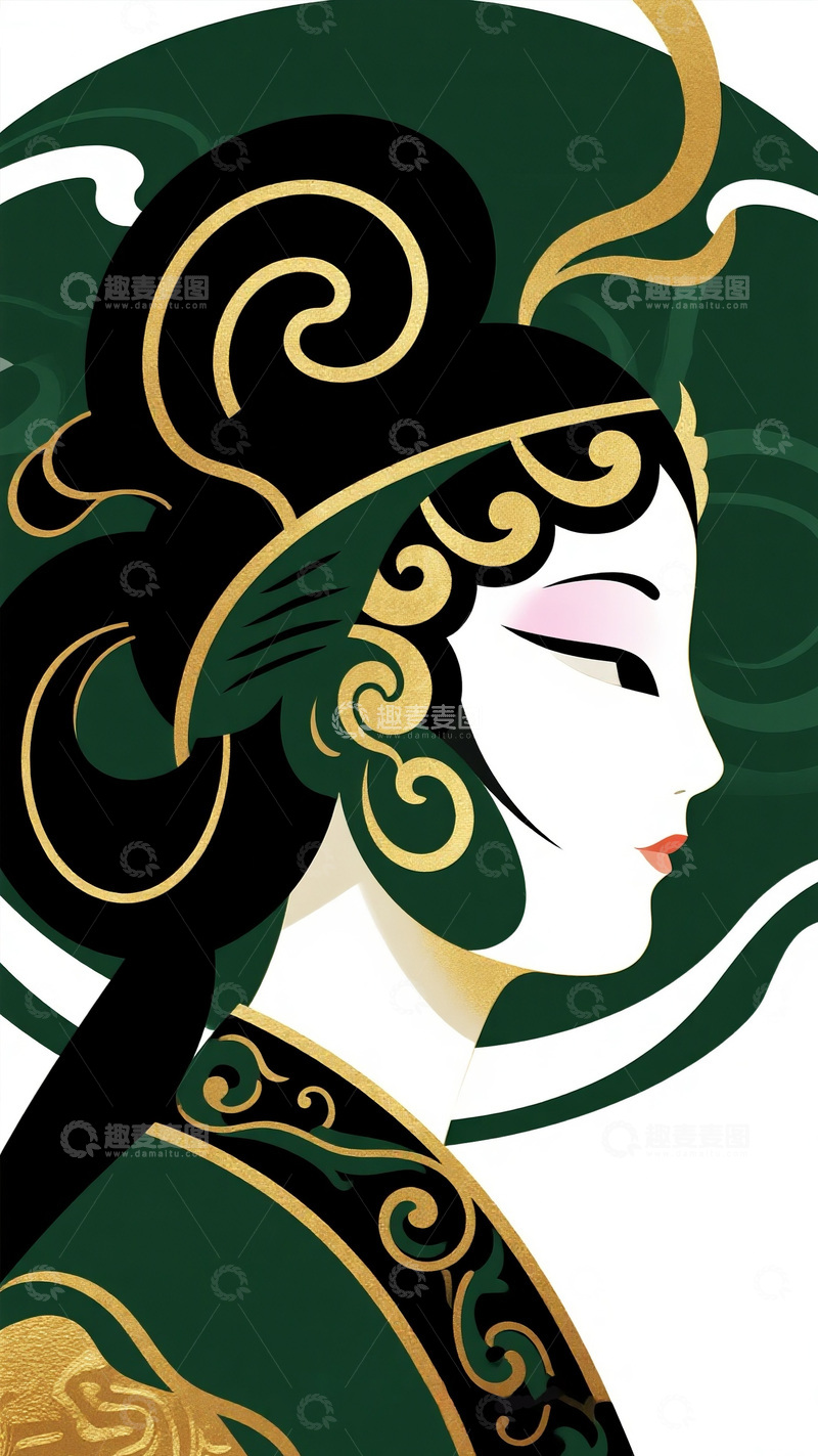 高清大图下载【趣麦麦图】国风纹样装饰下的古典美人