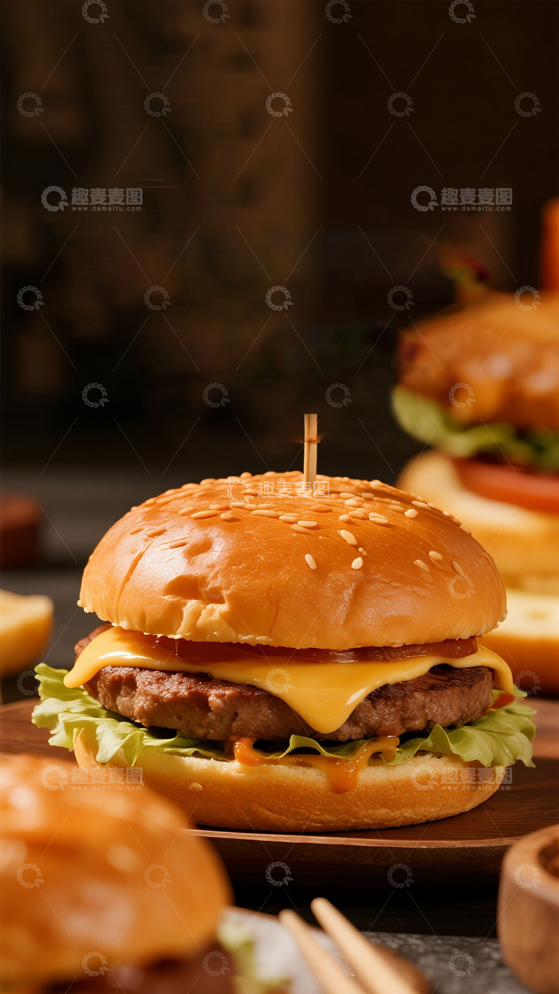 高清大图下载【趣麦麦图】美味诱人的芝士牛肉汉堡