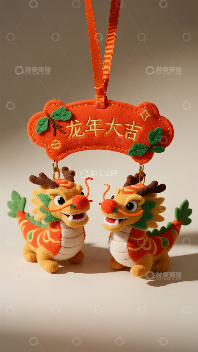 高清大图下载【趣麦麦图】龙年大吉毛绒挂饰图