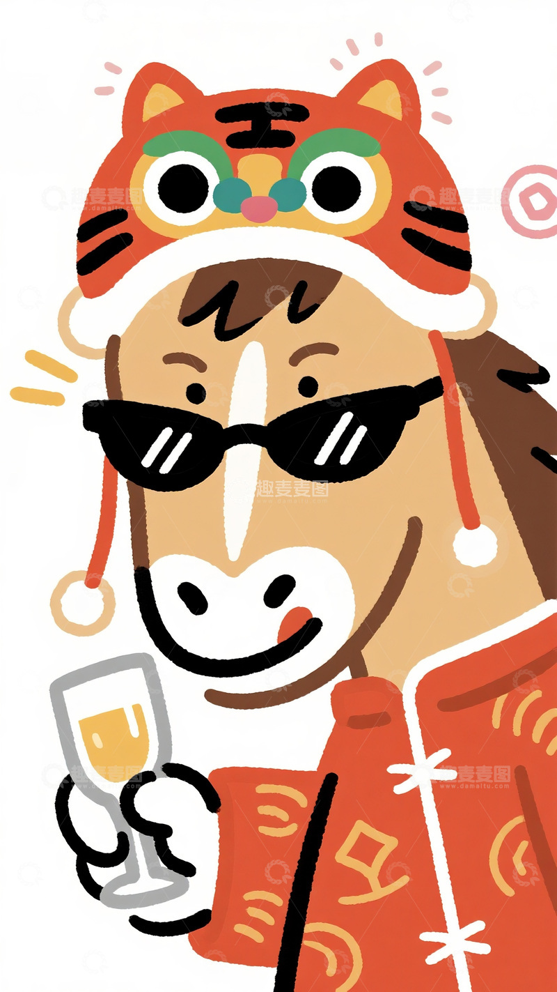 高清大图下载【趣麦麦图】-戴虎帽的潮酷小马形象