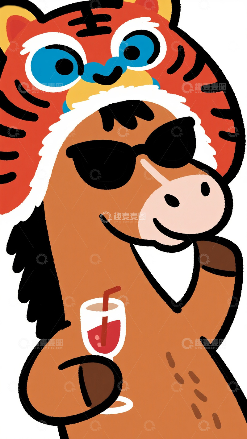 高清大图下载【趣麦麦图】-戴虎帽的潮酷小马形象