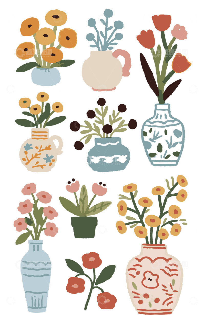 源文件下载【趣麦麦图】手绘水彩插画花