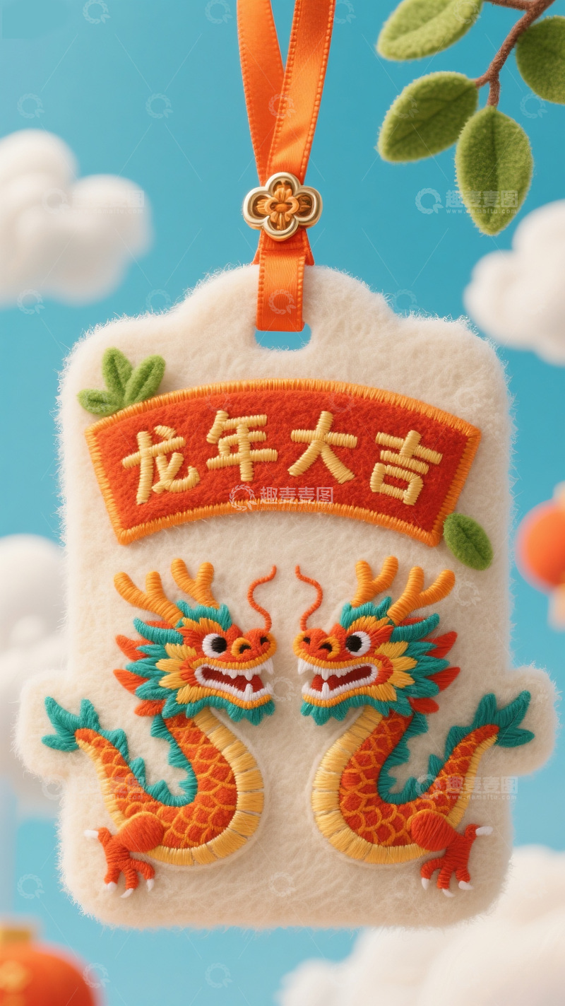 高清大图下载【趣麦麦图】龙年大吉毛绒刺绣挂饰