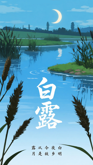 白露时节的月夜水景图