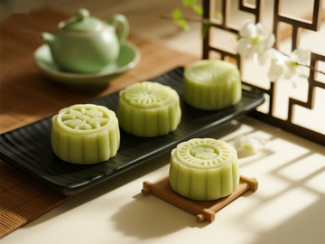 中式抹茶绿色冰皮月饼