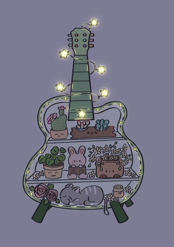 夜晚的吉他花架