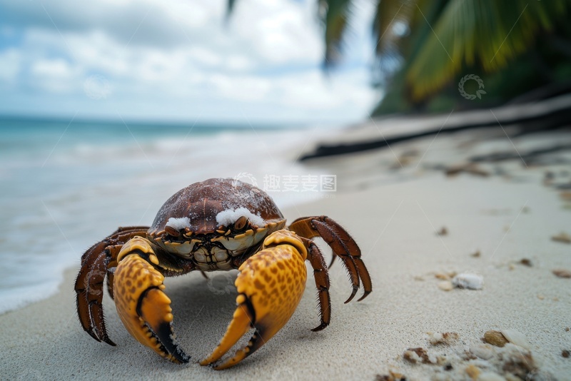 高清大图下载【趣麦麦图】沙滩上的一只老螃蟹