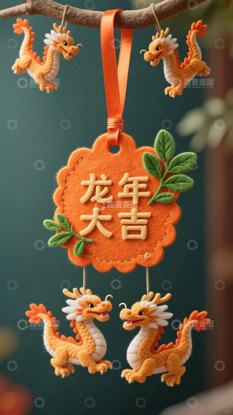 高清大图下载【趣麦麦图】龙年大吉毛绒挂饰特写