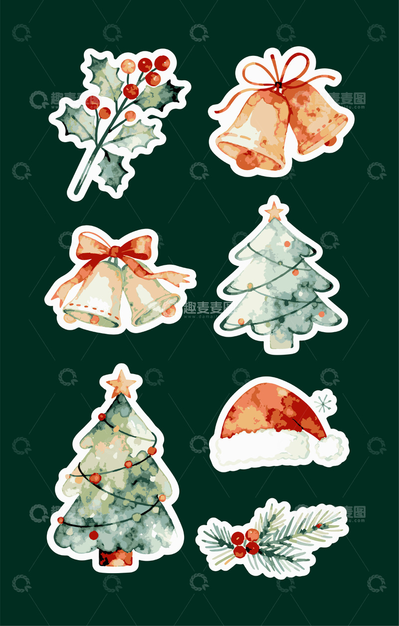 源文件下载【趣麦麦图】-圣诞节水彩贴纸