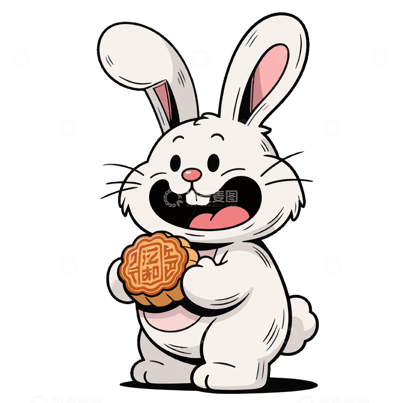 源文件下载【趣麦麦图】抱着月饼的大白兔