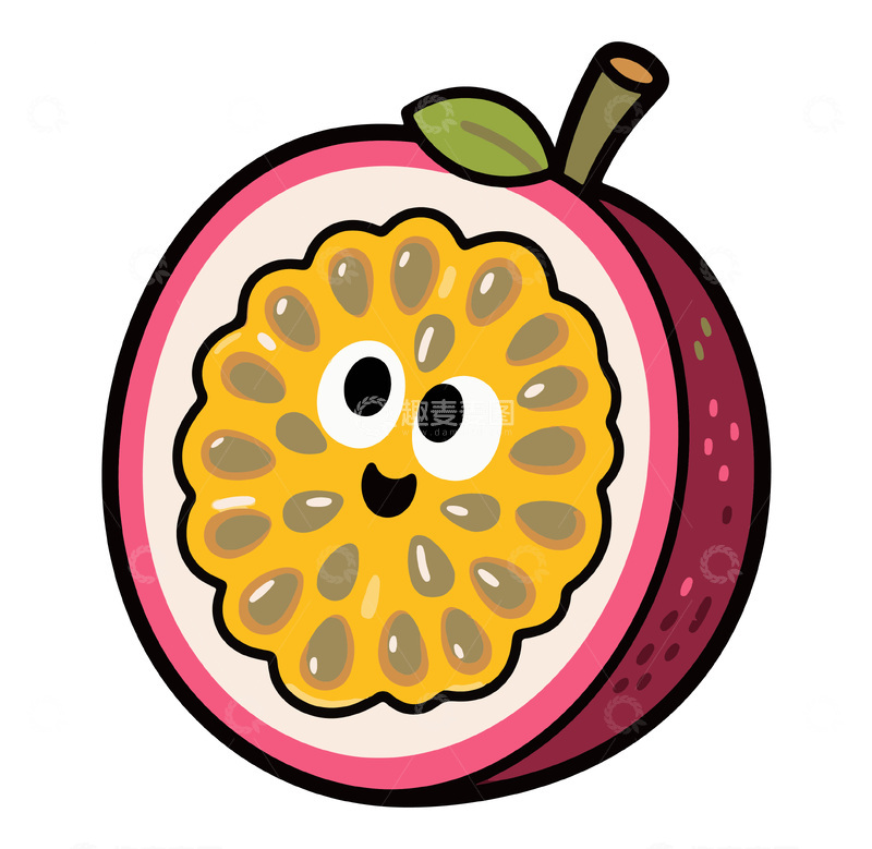 源文件下载【趣麦麦图】卡通切开的百香果