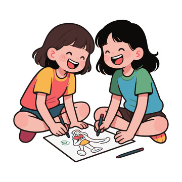 两个一起画画的女孩