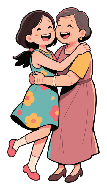 一对开心的母女