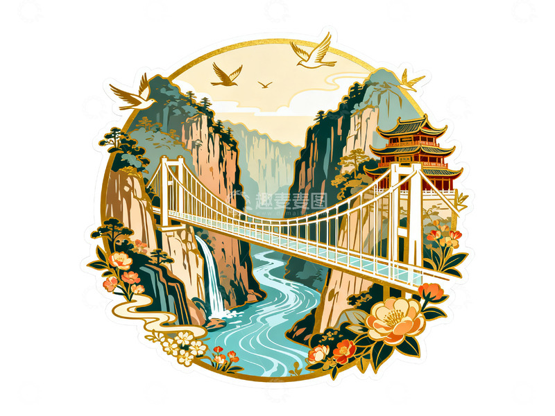 高清大图下载【趣麦麦图】国风风景插画素材16