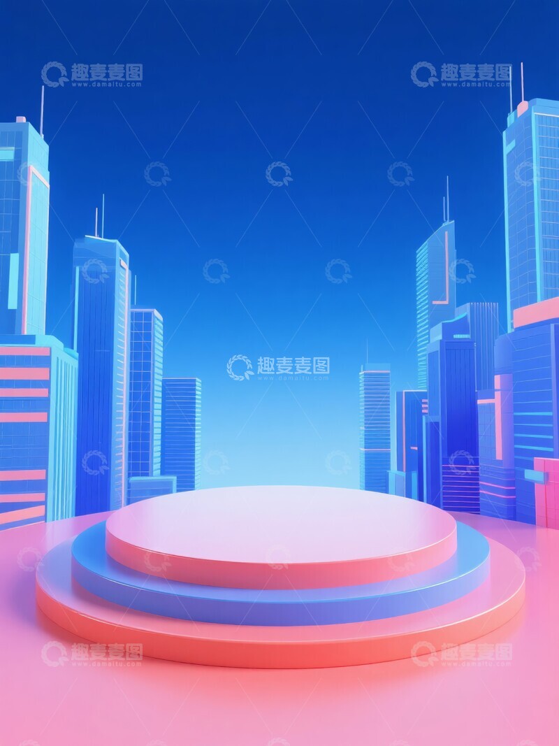 高清大图下载【趣麦麦图】城市夜景背景与圆形展台