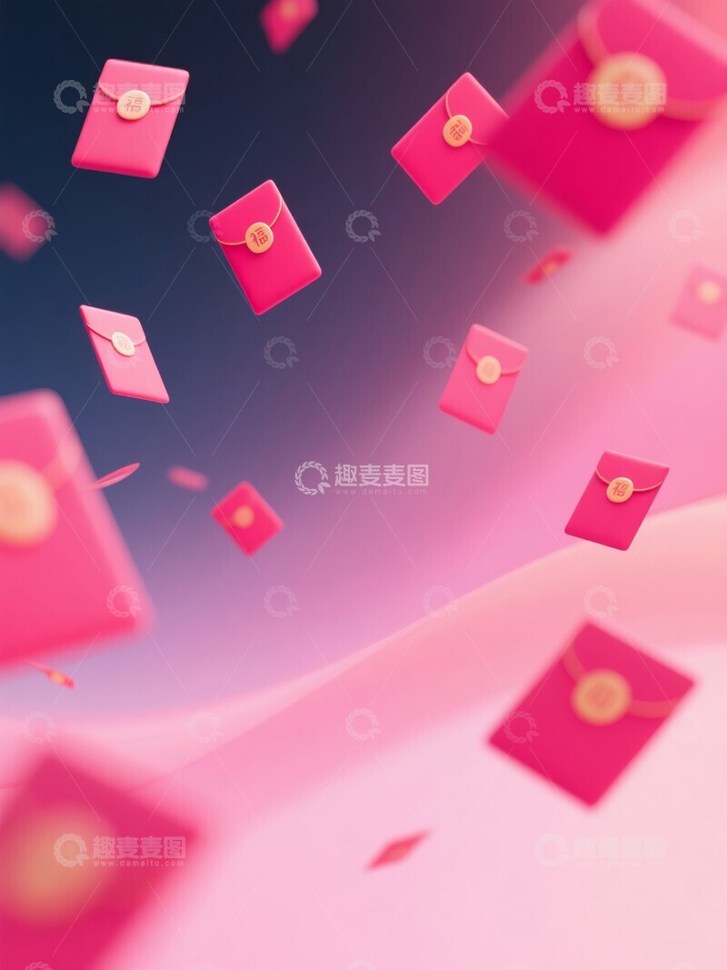 高清大图下载【趣麦麦图】很多红包在色彩渐变背景中飘落
