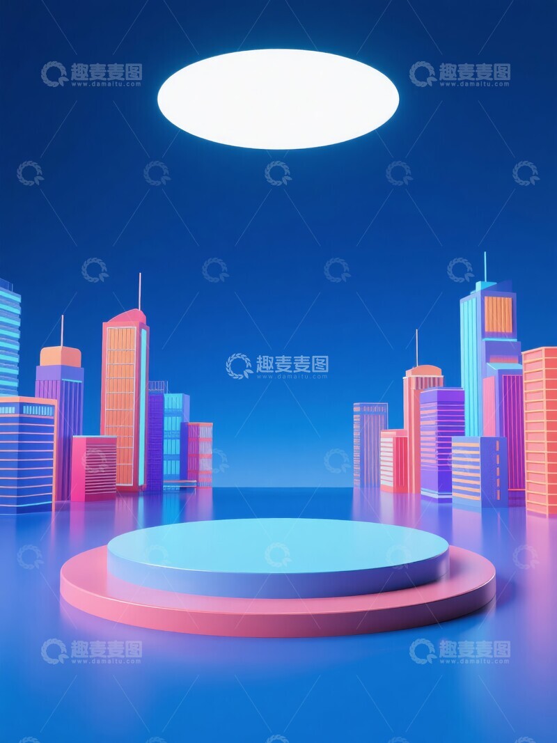 高清大图下载【趣麦麦图】城市背景与圆形产品展台
