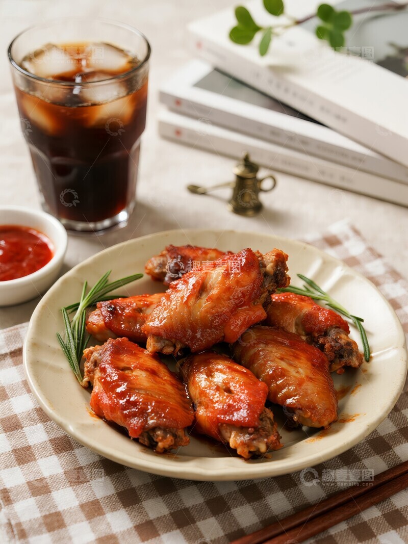 高清大图下载【趣麦麦图】美味烤鸡翅配冰镇饮料美食拍摄