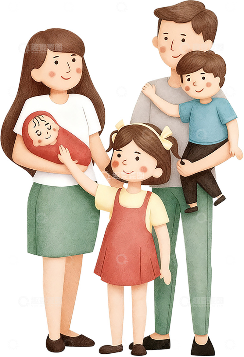 高清大图下载【趣麦麦图】一家五口人育儿补贴1