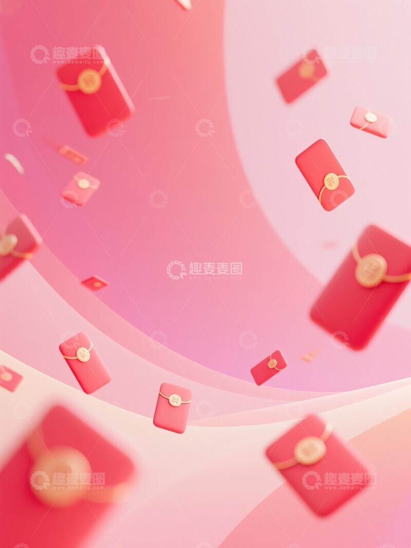 高清大图下载【趣麦麦图】红包在粉色背景中飘落