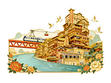 国风风景插画素材2