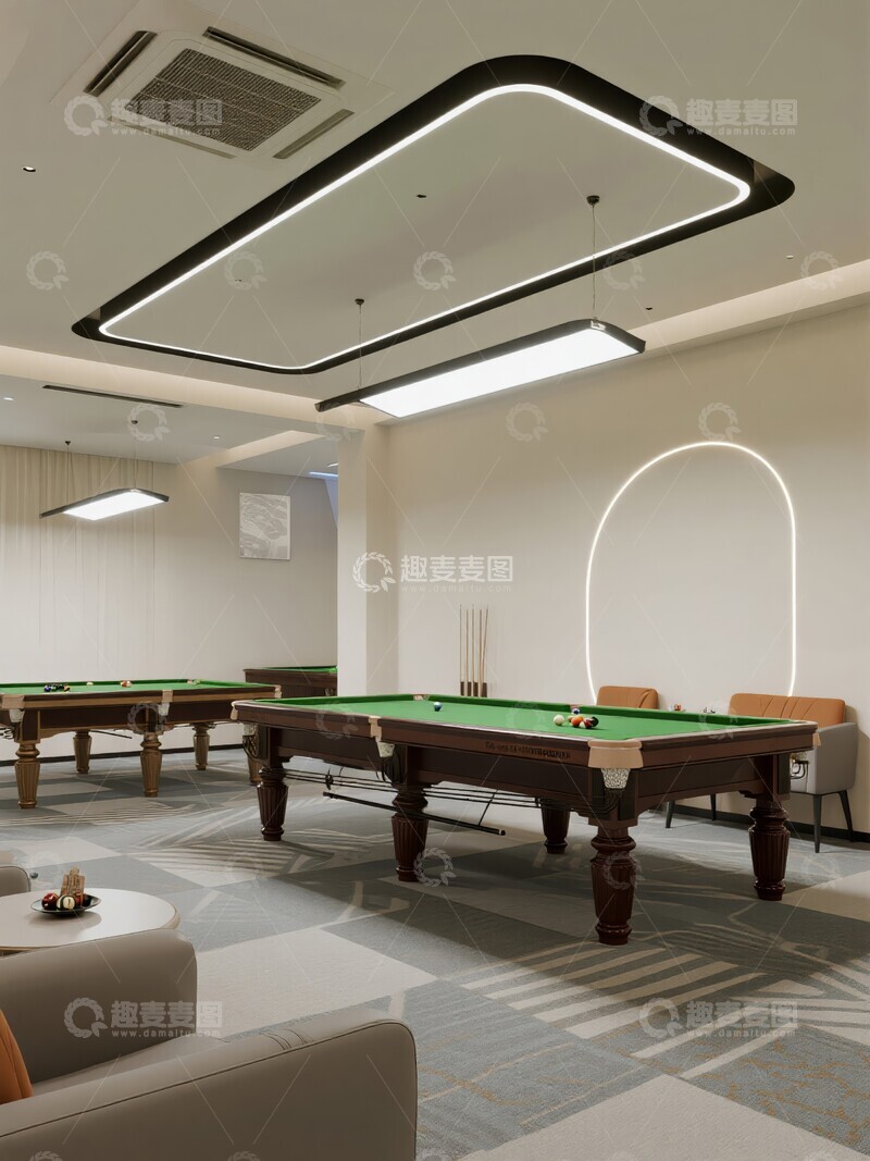 高清大图下载【趣麦麦图】现代简约风格的室内台球桌