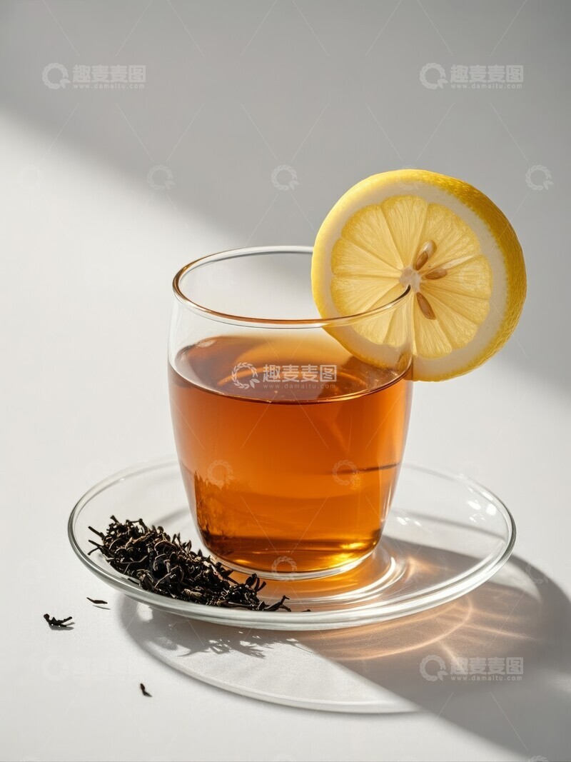 高清大图下载【趣麦麦图】透明玻璃杯中的柠檬红茶