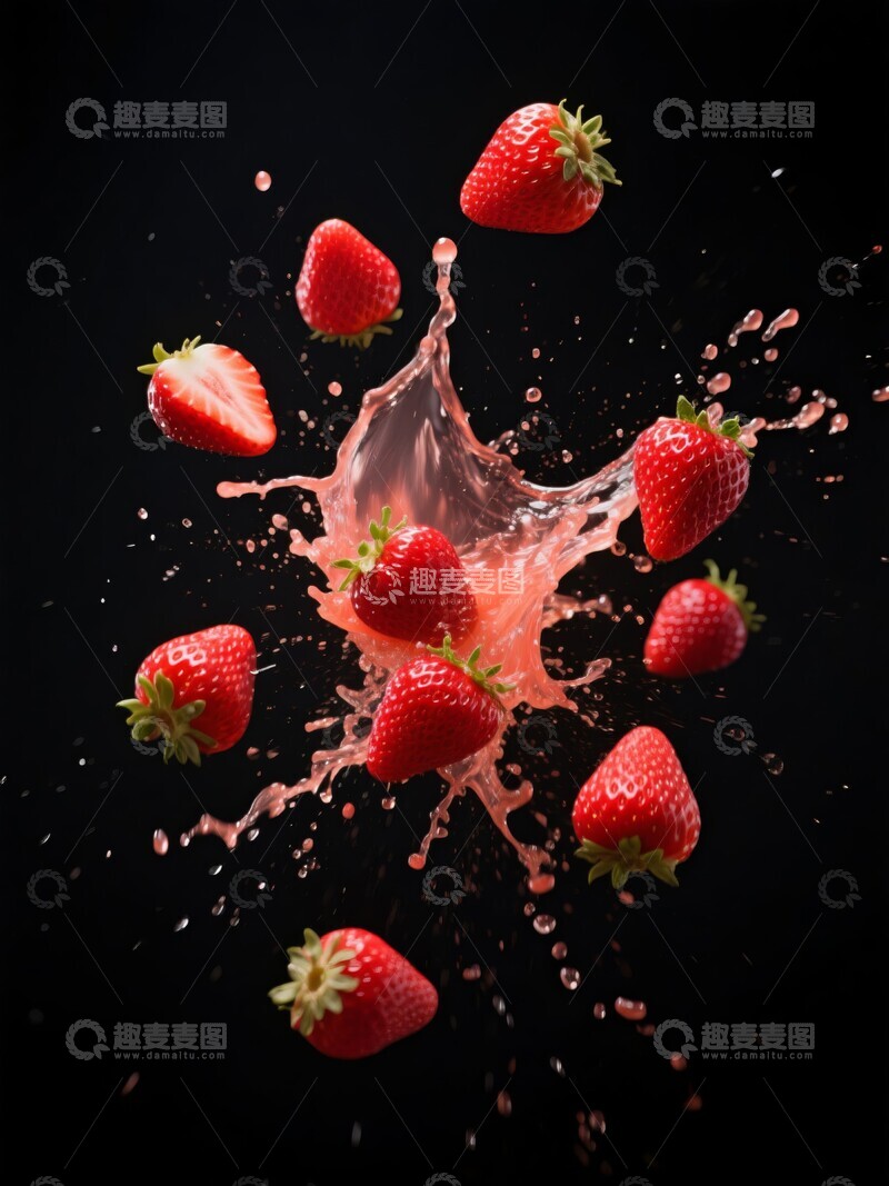 高清大图下载【趣麦麦图】草莓果汁飞溅的瞬间