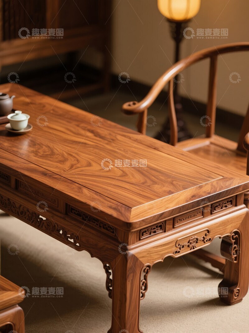 高清大图下载【趣麦麦图】古典木质茶桌与圈椅组合