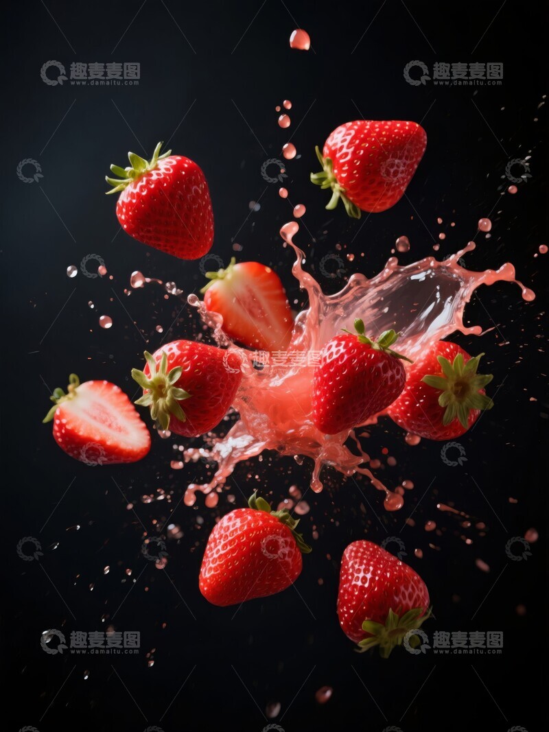 高清大图下载【趣麦麦图】-草莓果汁飞溅四溢的瞬间