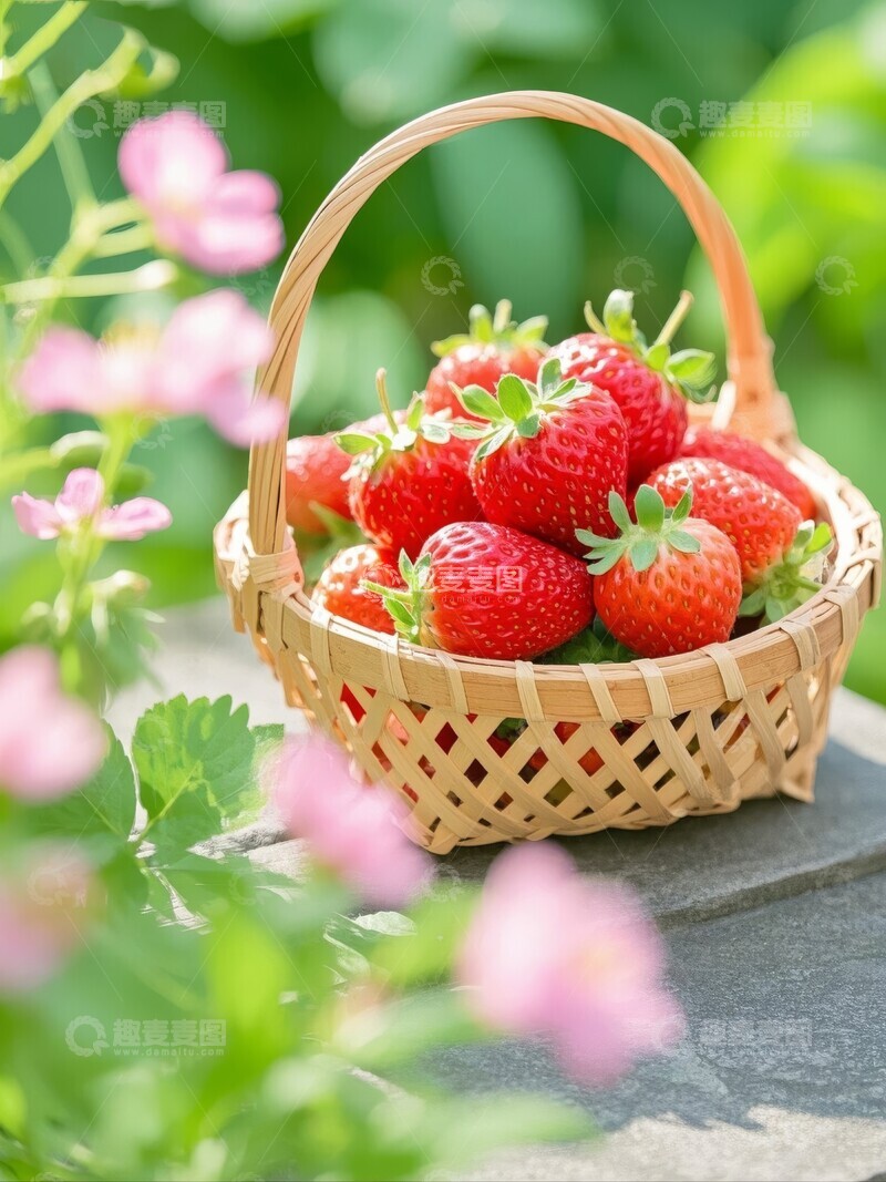 高清大图下载【趣麦麦图】果园篮子里的新鲜草莓