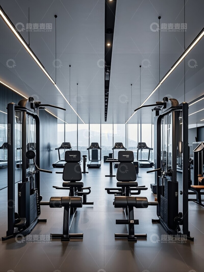 高清大图下载【趣麦麦图】现代健身房内景配备高端健身器材