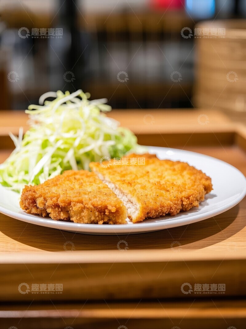 高清大图下载【趣麦麦图】日式料理炸猪排配卷心菜丝
