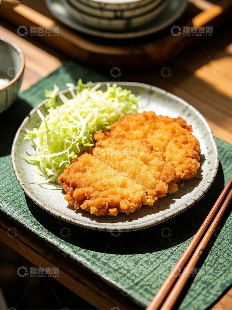 高清大图下载【趣麦麦图】日式炸猪排配卷心菜丝