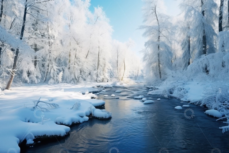 高清大图下载【趣麦麦图】冬季河流森林自然美景