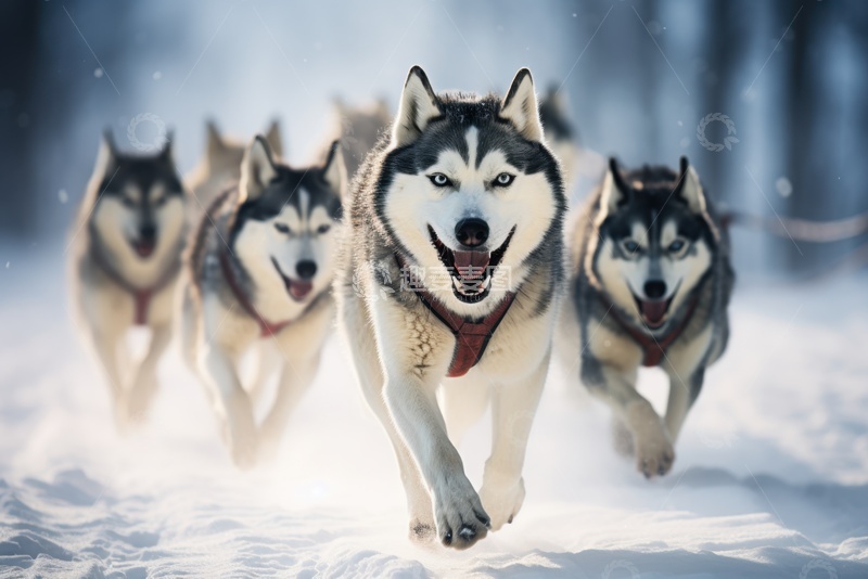 高清大图下载【趣麦麦图】一群雪地里行走的哈士奇