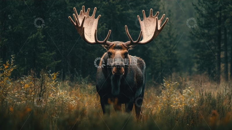 高清大图下载【趣麦麦图】丛林里的大角麋鹿