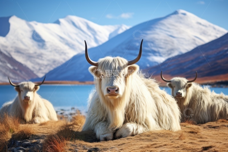高清大图下载【趣麦麦图】雪山天池边上的白山羊