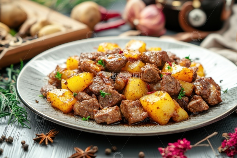 高清大图下载【趣麦麦图】一盘土豆炒肉美食