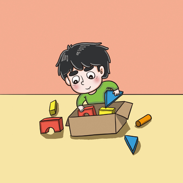 小学生在整理玩具