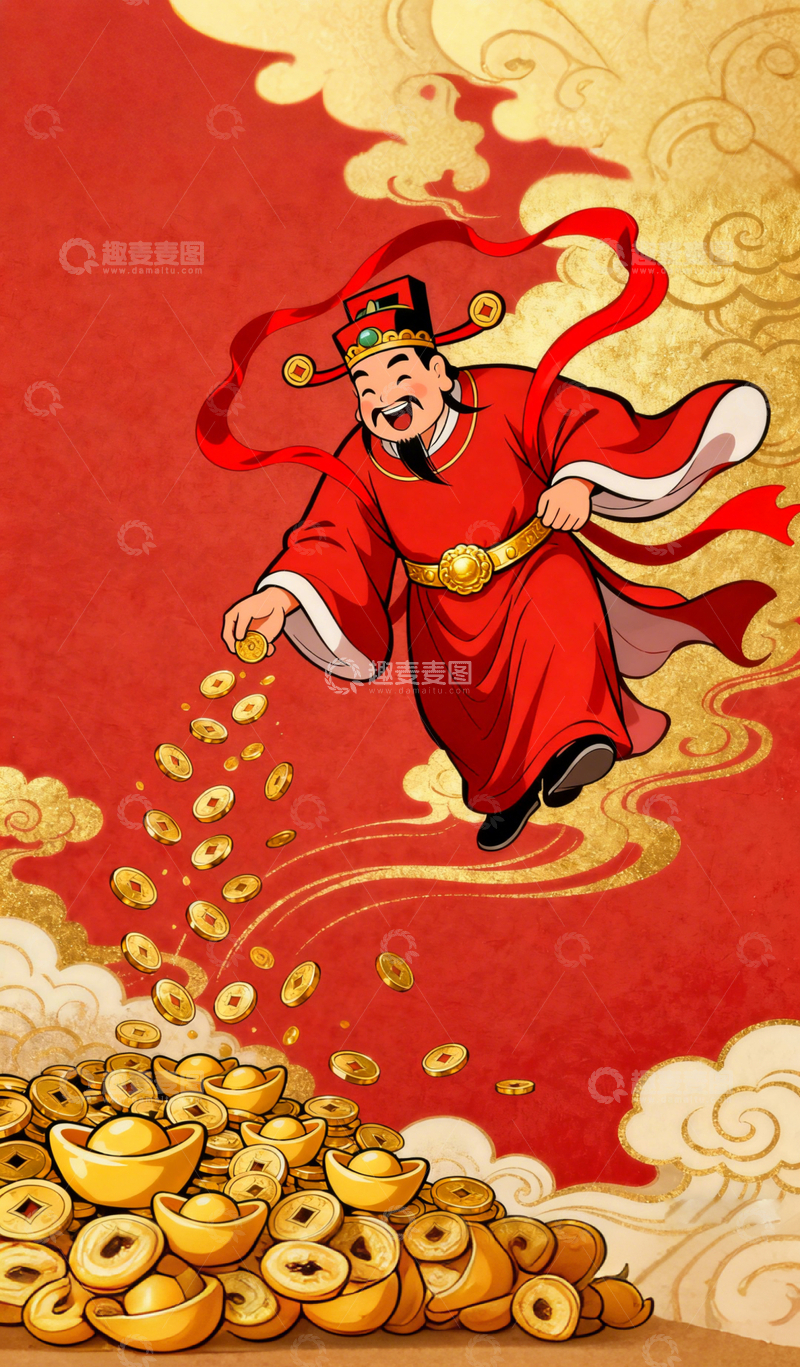 源文件下载【趣麦麦图】财神撒金送福来
