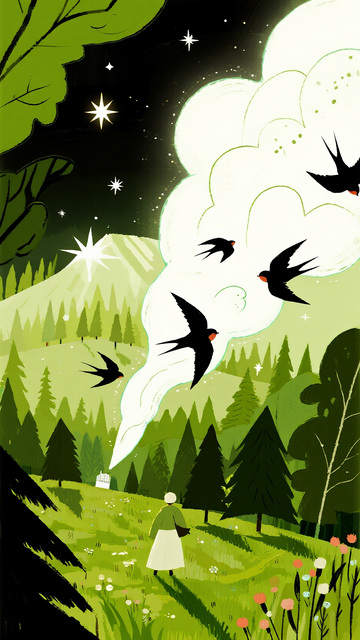 山林间的星夜飞鸟之境