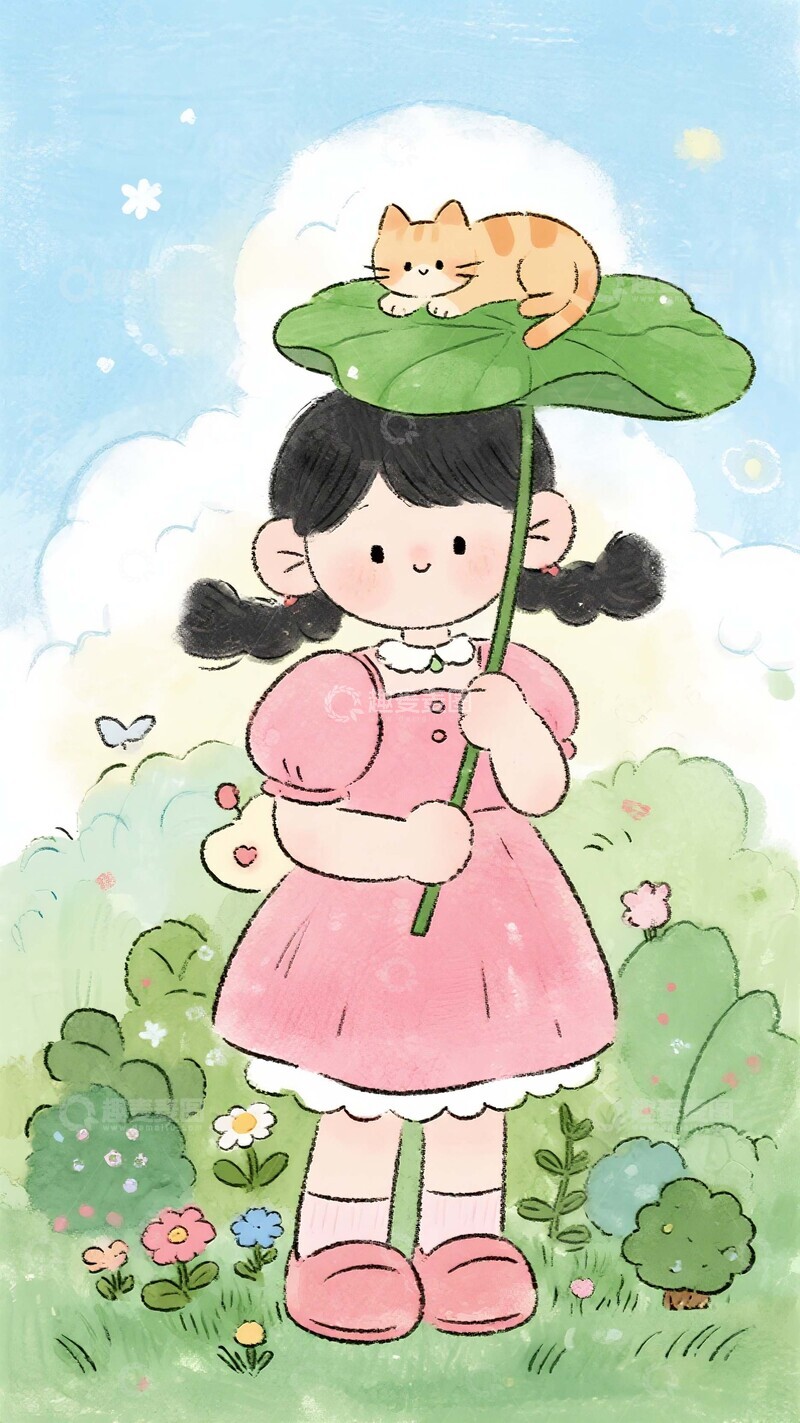 高清大图下载【趣麦麦图】女孩与猫的夏日小确幸